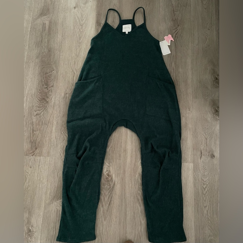 NWT Women’s/Juniors Sage & Sky Hacci Rib Jumpsuit Sz XXS ~ Green ~ Cute and Cozy